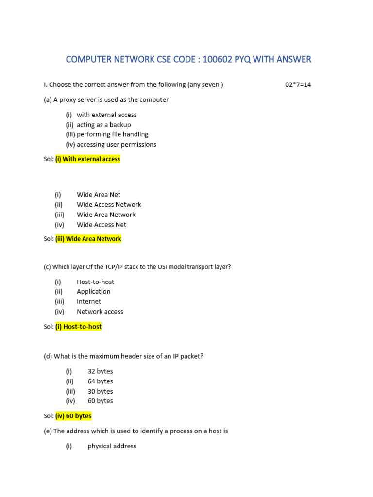 Computer Network CSE Code 100602 PYQ Solutions | PDF | Transmission ...
