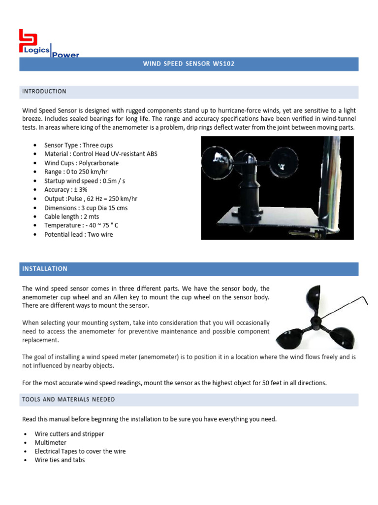 Wind Speed Sensor Installation Guide | PDF | Wind Speed | Wound