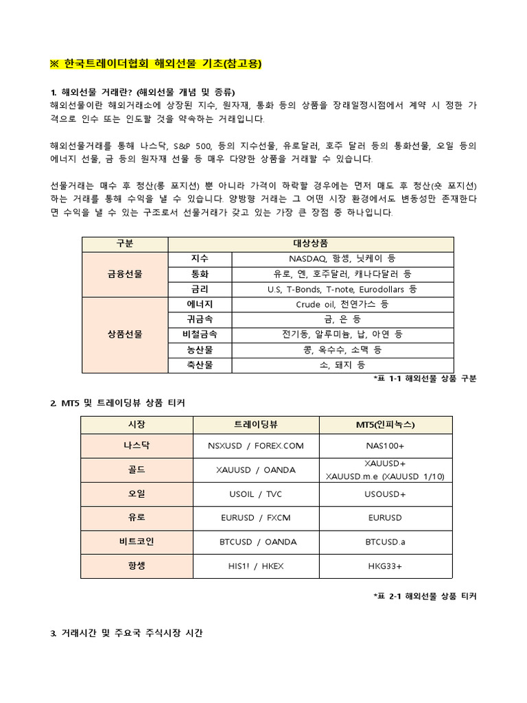 한트협 해외선물 기초 | PDF