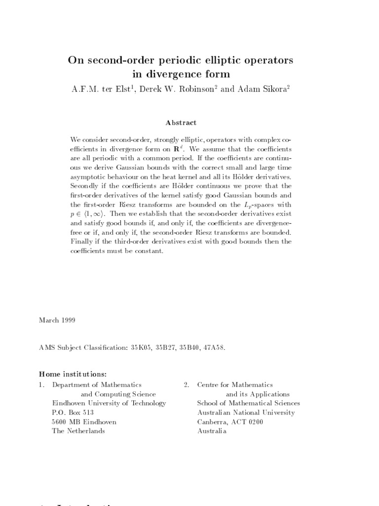 On Second-Order Periodic Elliptic Operators in Divergence Form | PDF ...