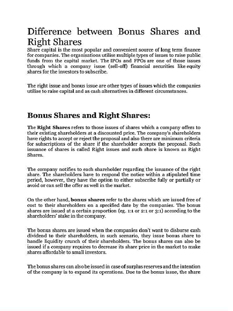 Bounce Share and Right Share | PDF