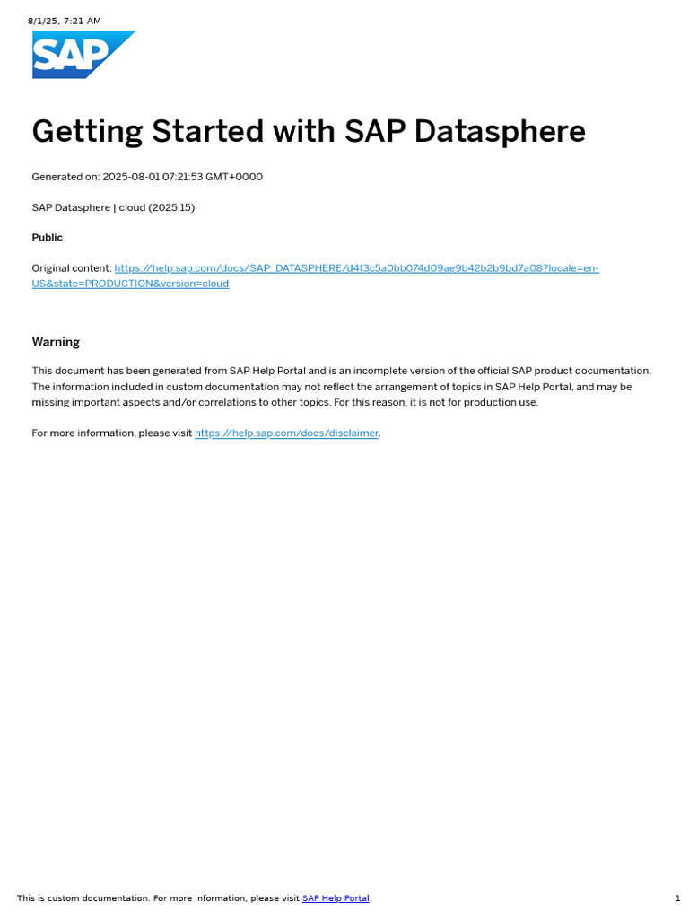 SAP Datasphere Getting Started Guide | PDF | Analytics | Data