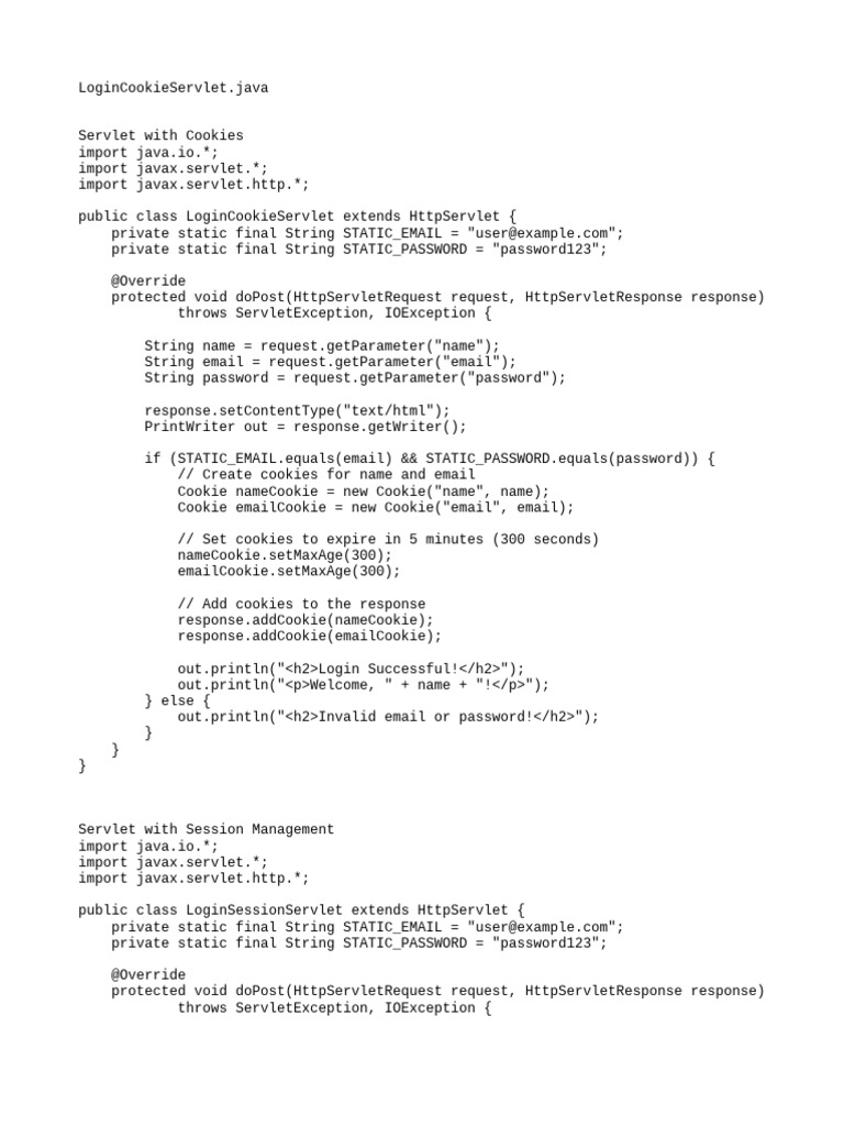 Java Servlet Login with Cookies and Sessions | PDF | Java Enterprise ...