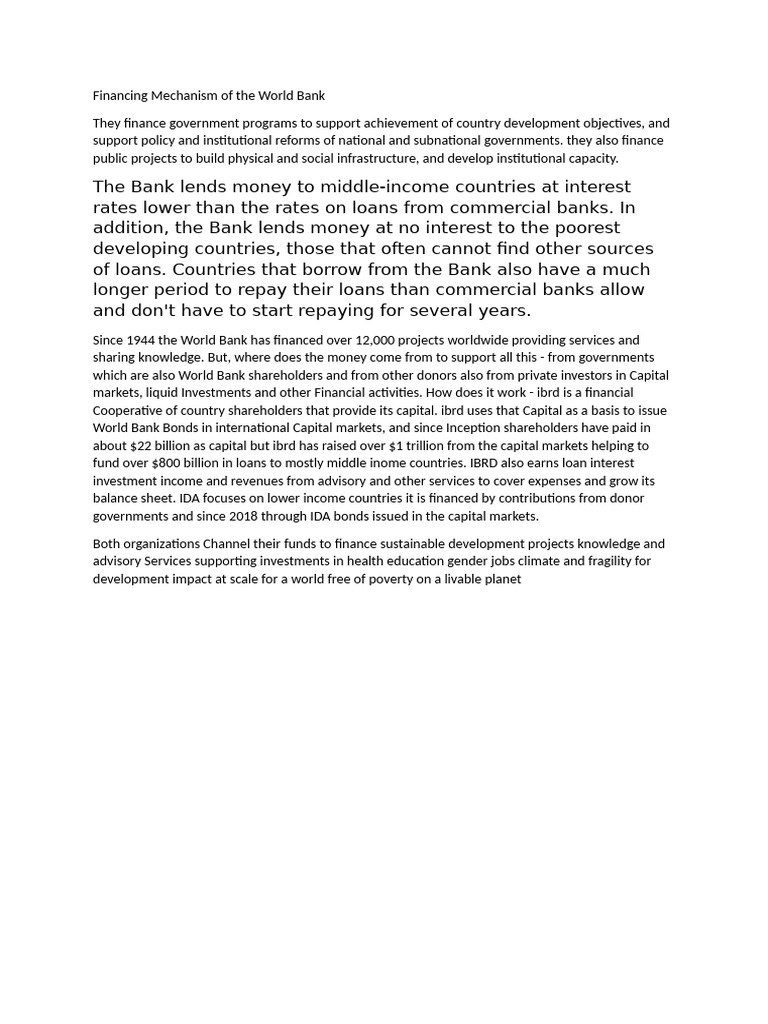 World Bank Financing Mechanisms Explained | PDF