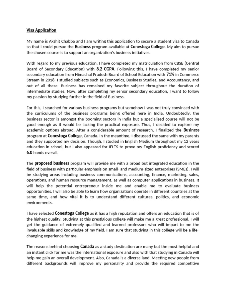 Student Visa Application for Canada | PDF | Business