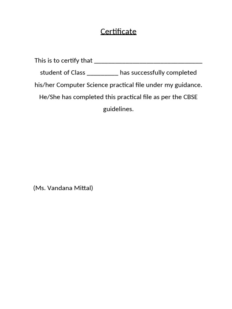 Practical File Completion Certificate | PDF