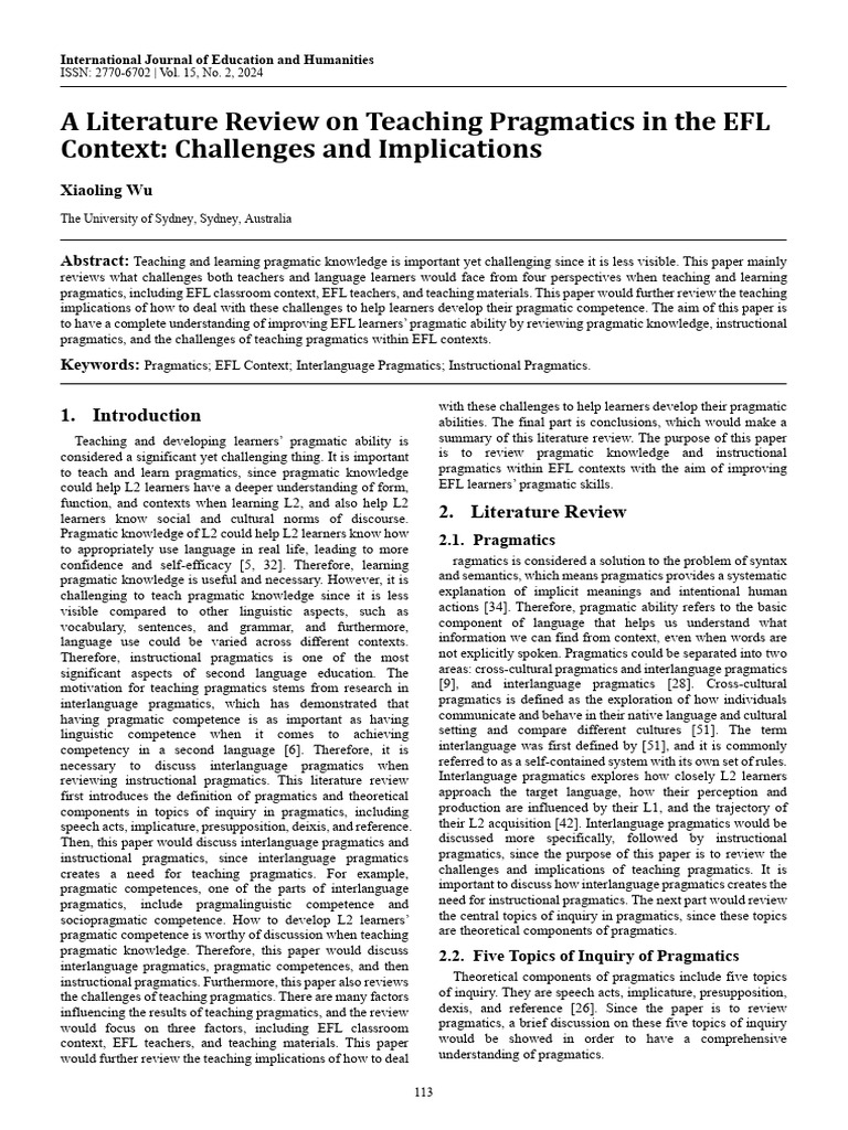 Teaching Pragmatics in EFL: Challenges & Solutions | PDF | Second ...
