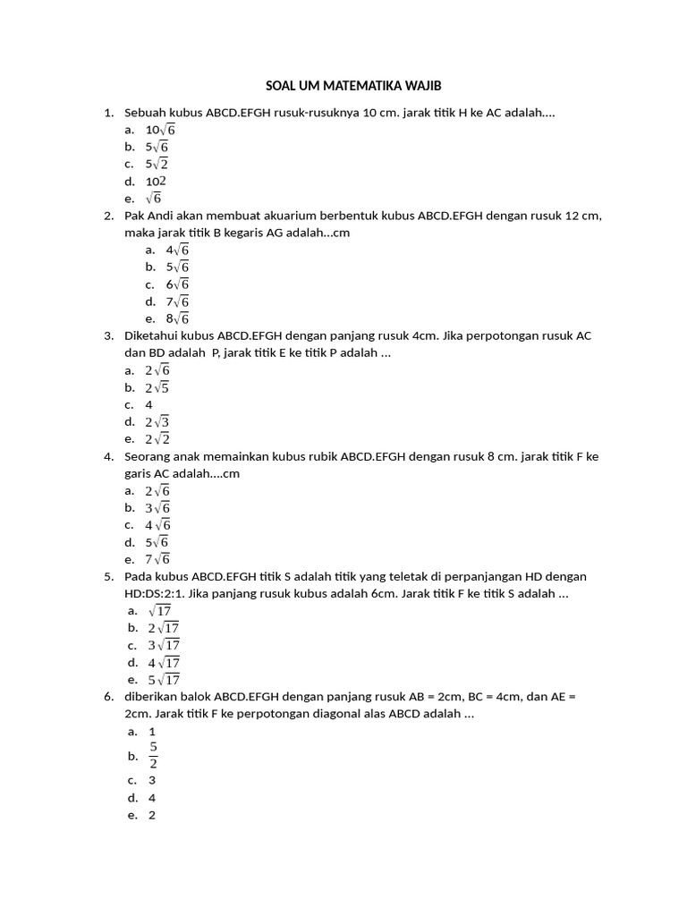 Kunci Jawaban Soal UM Matematika | PDF