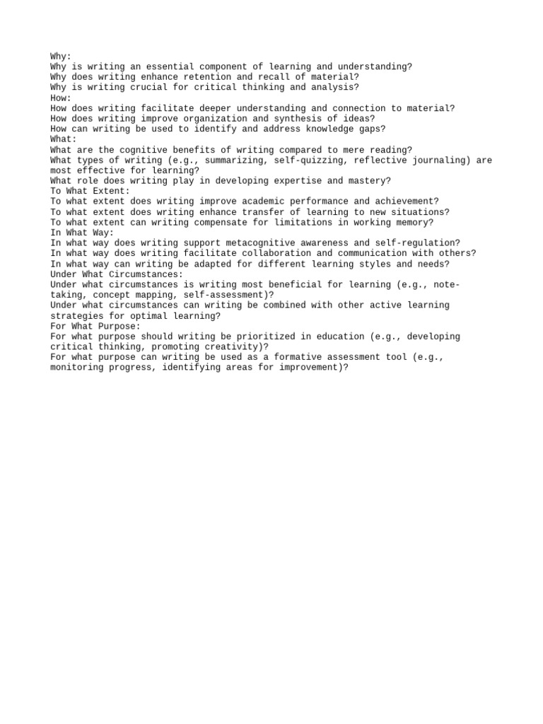 Questions Words On Writing | PDF