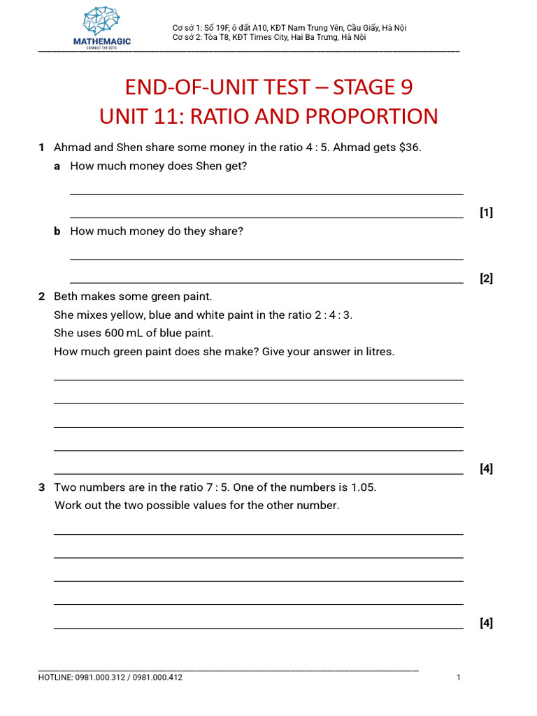 Unit 11 End of Unit Test | PDF | Elementary Mathematics