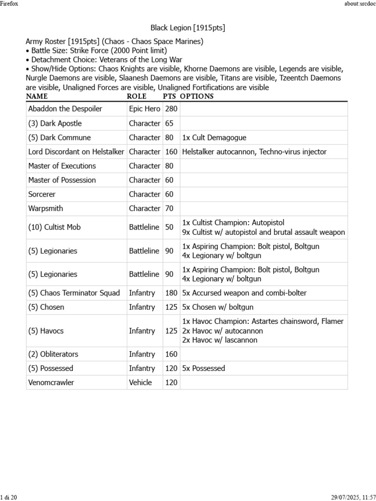 Black Legion Chaos Space Marines Roster | PDF | Infantry | Military