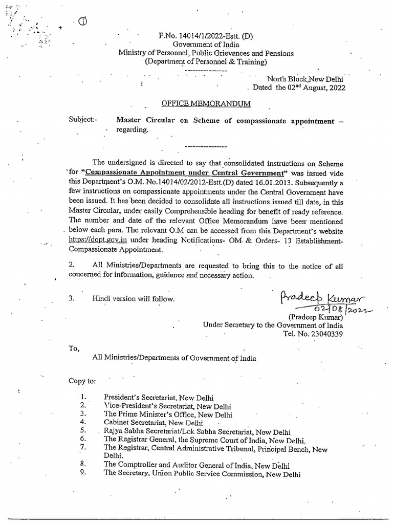 OM Compassionate Appointment | PDF