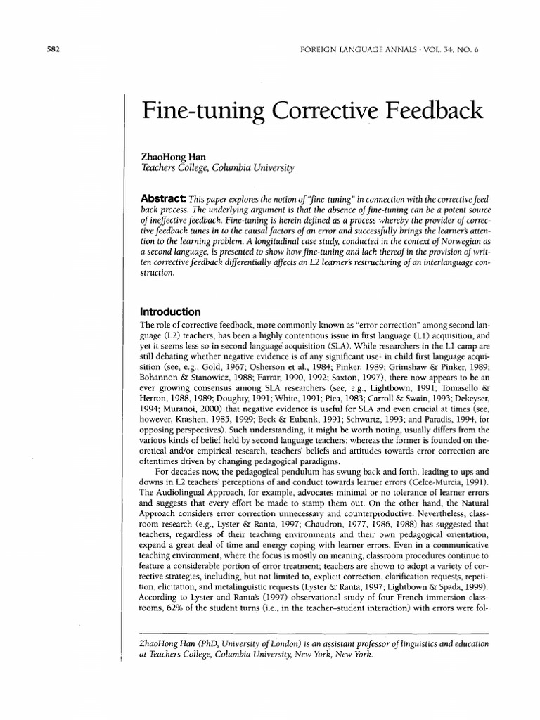 Fine-Tuning Corrective Feedback in L2 Learning | PDF | Second Language ...