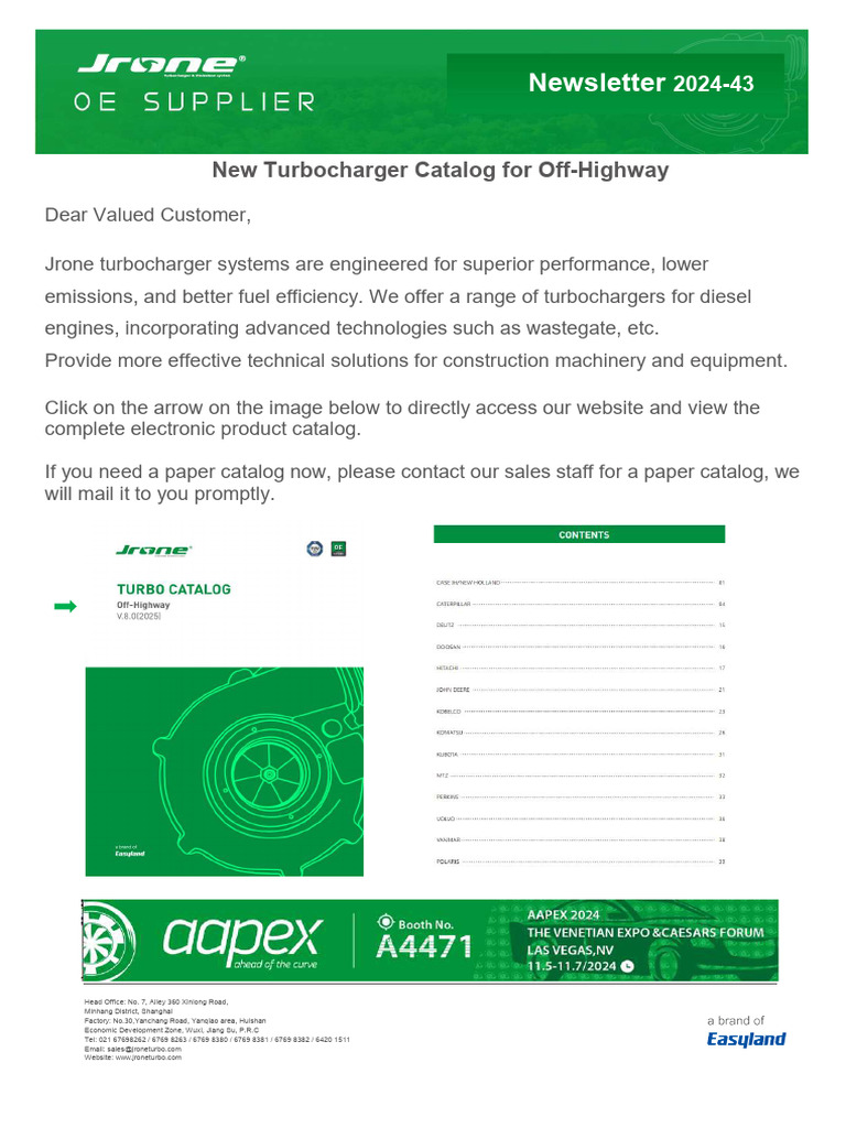 Jrone Off-Highway Turbocharger Catalog | PDF | Industrial Equipment ...