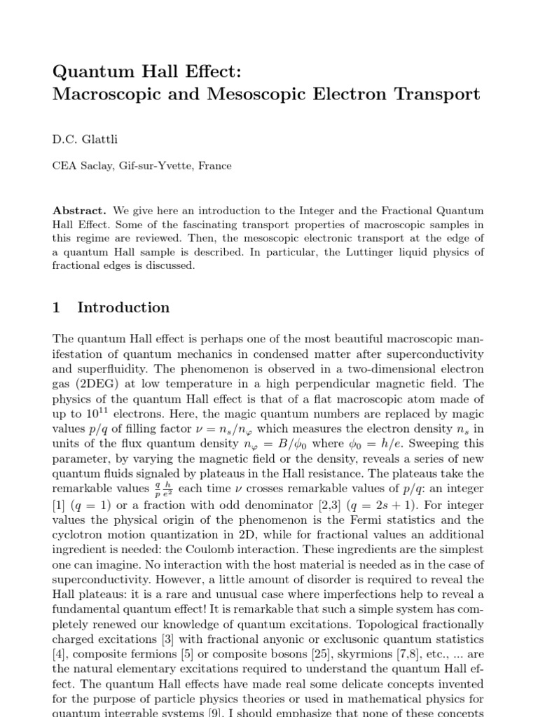 Quantum Hall Effect Macroscopic and Mesoscopic Electron Transport | PDF ...
