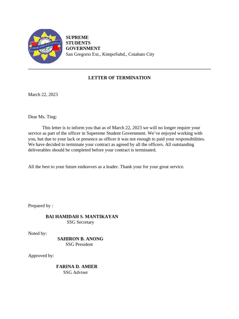 Termination Letters for SSG Officers | PDF