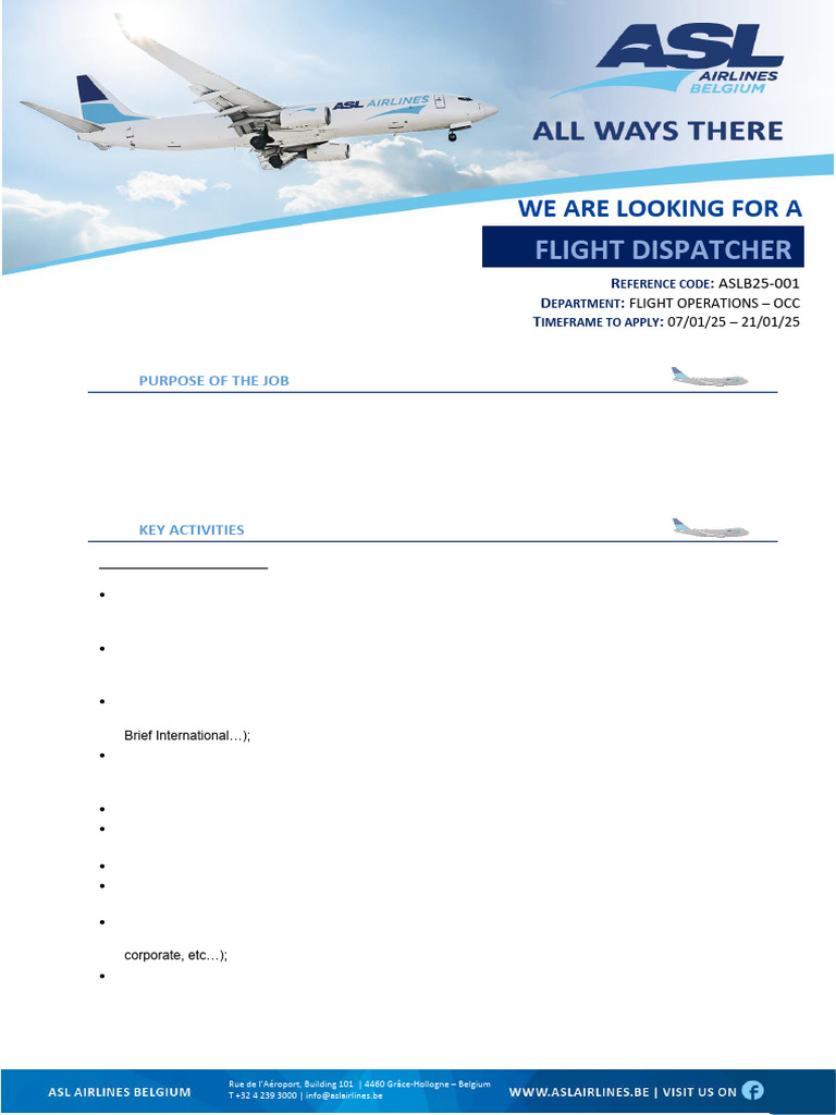 Flight Dispatcher Job Opening at ASL Airlines | PDF | Air Traffic ...