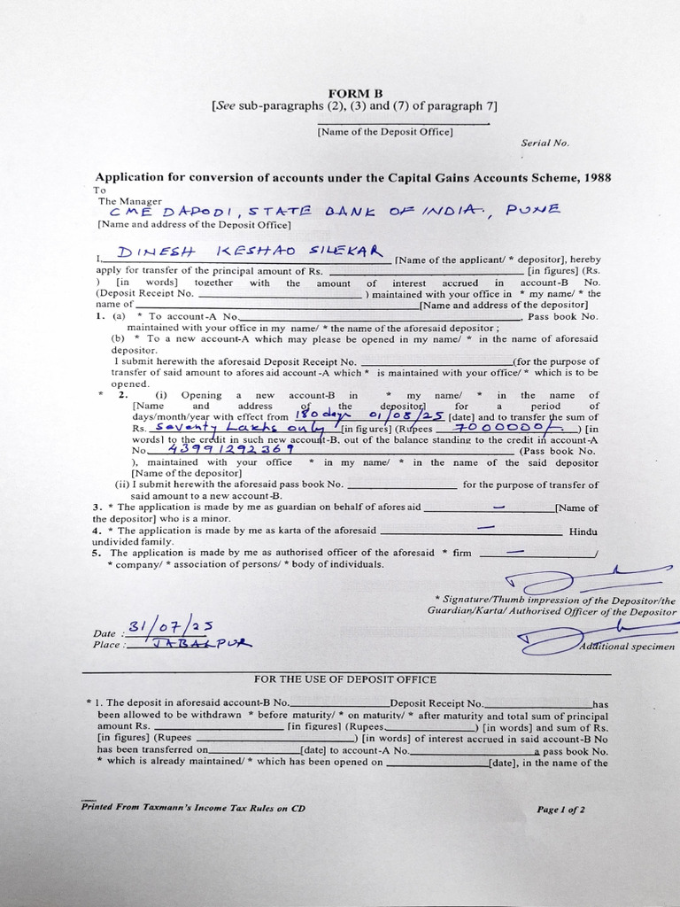 Capital Gains Account Transfer Form B | PDF | Deposit Account | Money