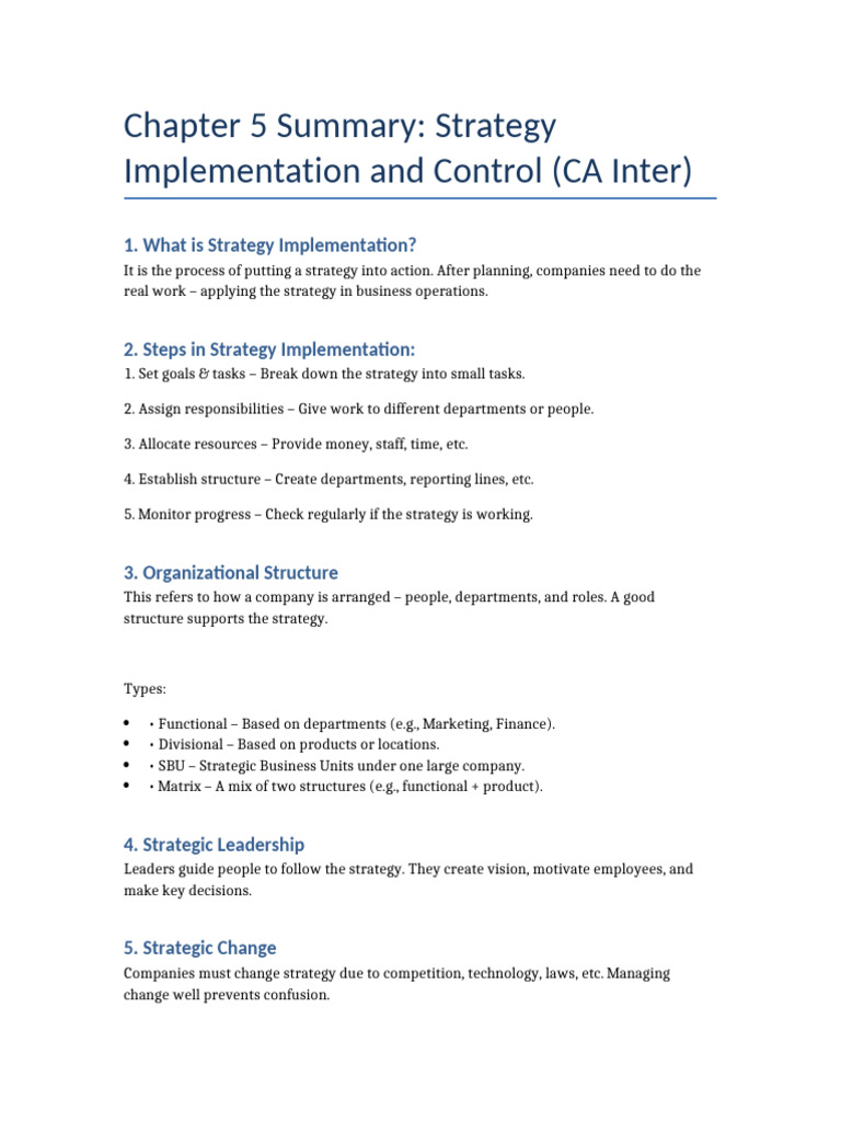 Strategy Implementation and Control Guide | PDF
