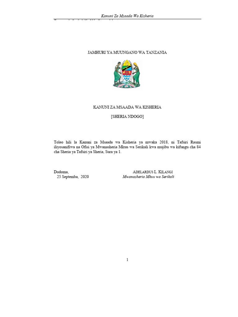 Sw-1677670062-Legal Aid Regulation (Kanuni Za Msaada Wa Kisheria Za ...