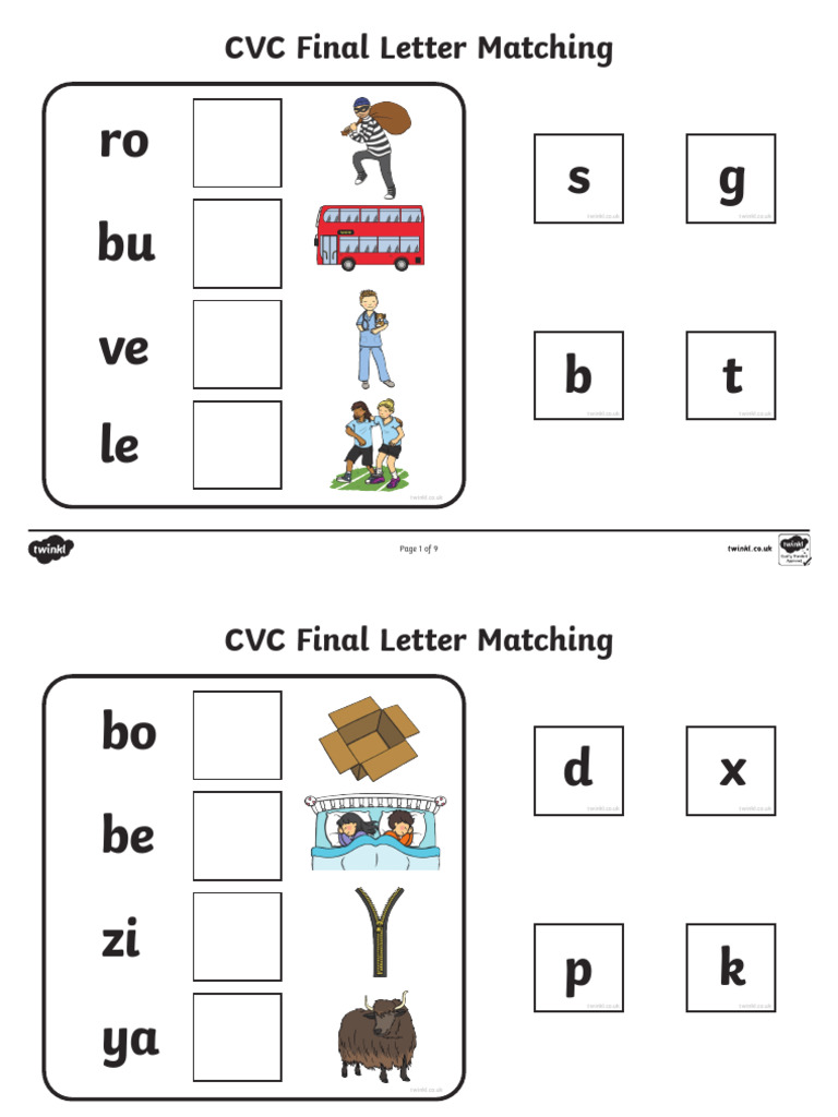 T L 9158 Workstation Pack CVC Final Letter Matching Activity Pack Ver 4 ...