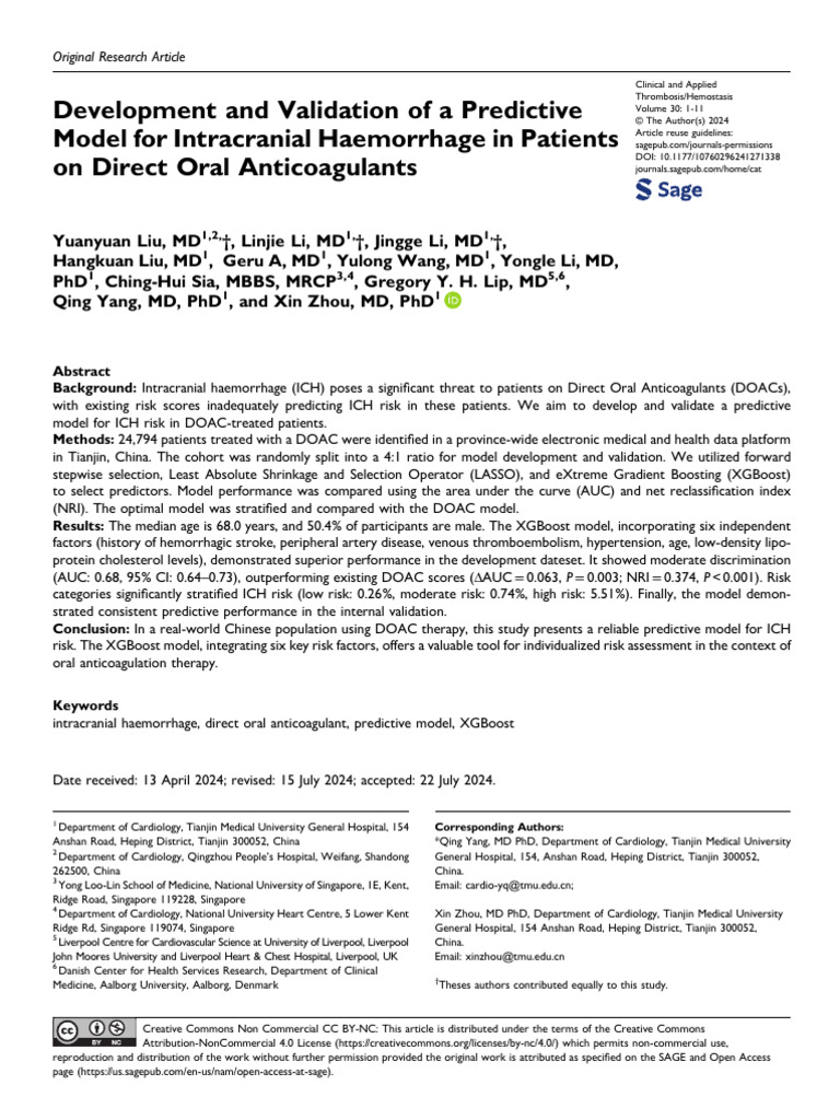 Development and Validation of A Predictive Model For Intracranial ...