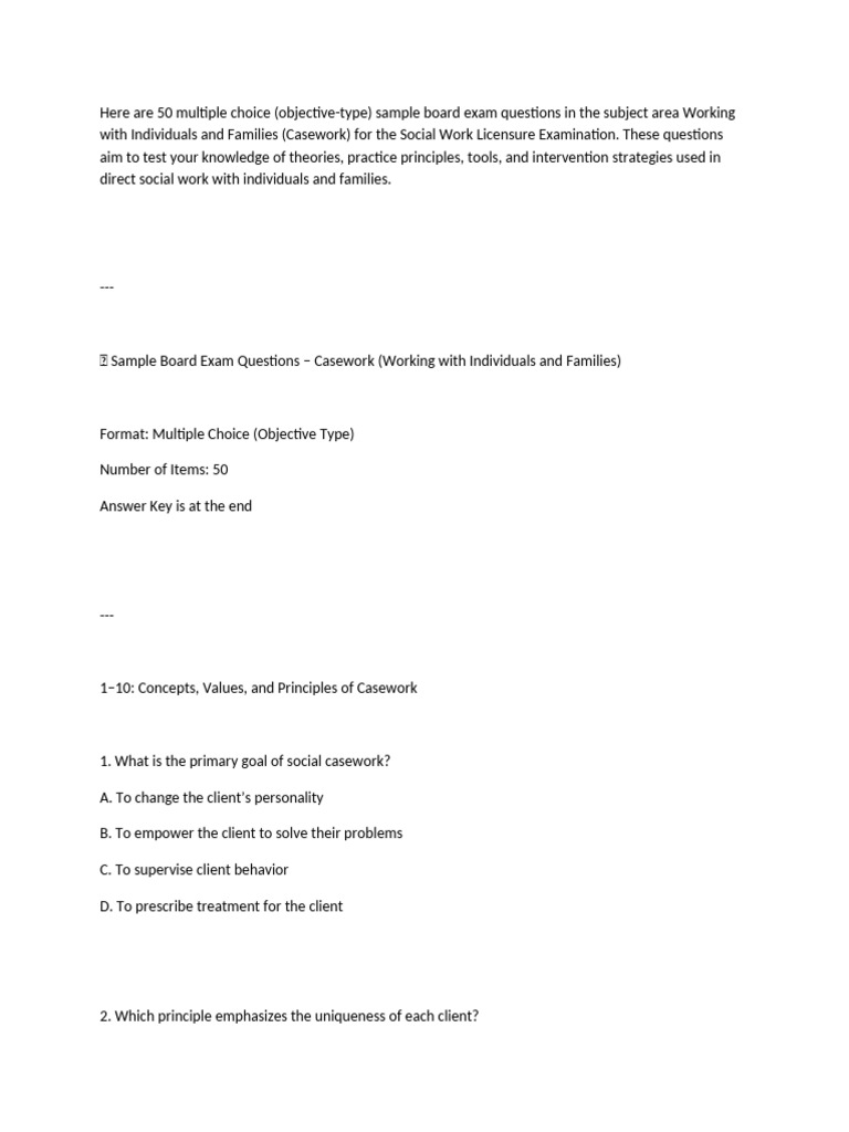 Casework Exam Questions and Concepts | PDF | Psychotherapy | Social Work