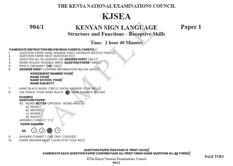 Kenyan Sign Language Exam Instructions | PDF