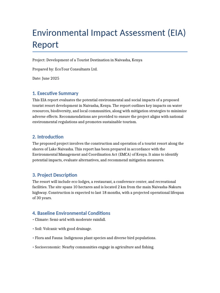 EIA for Naivasha Tourist Resort Development | PDF | Environmental ...