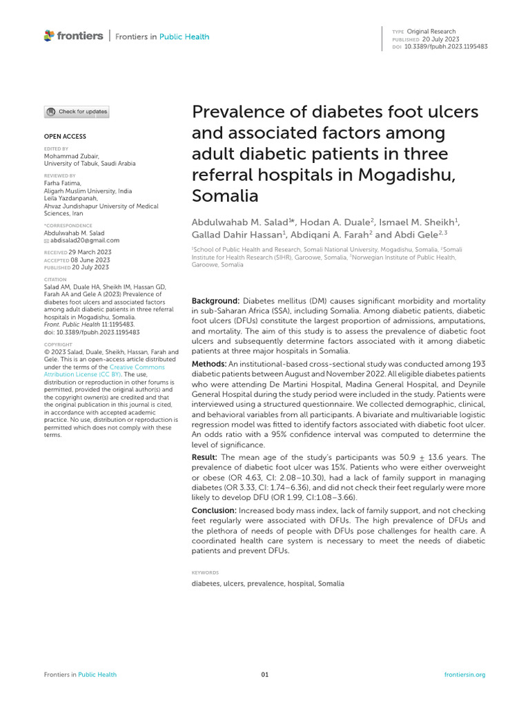 Prevalence of Diabetes Foot Ulcers | PDF | Diabetes | Medical Specialties