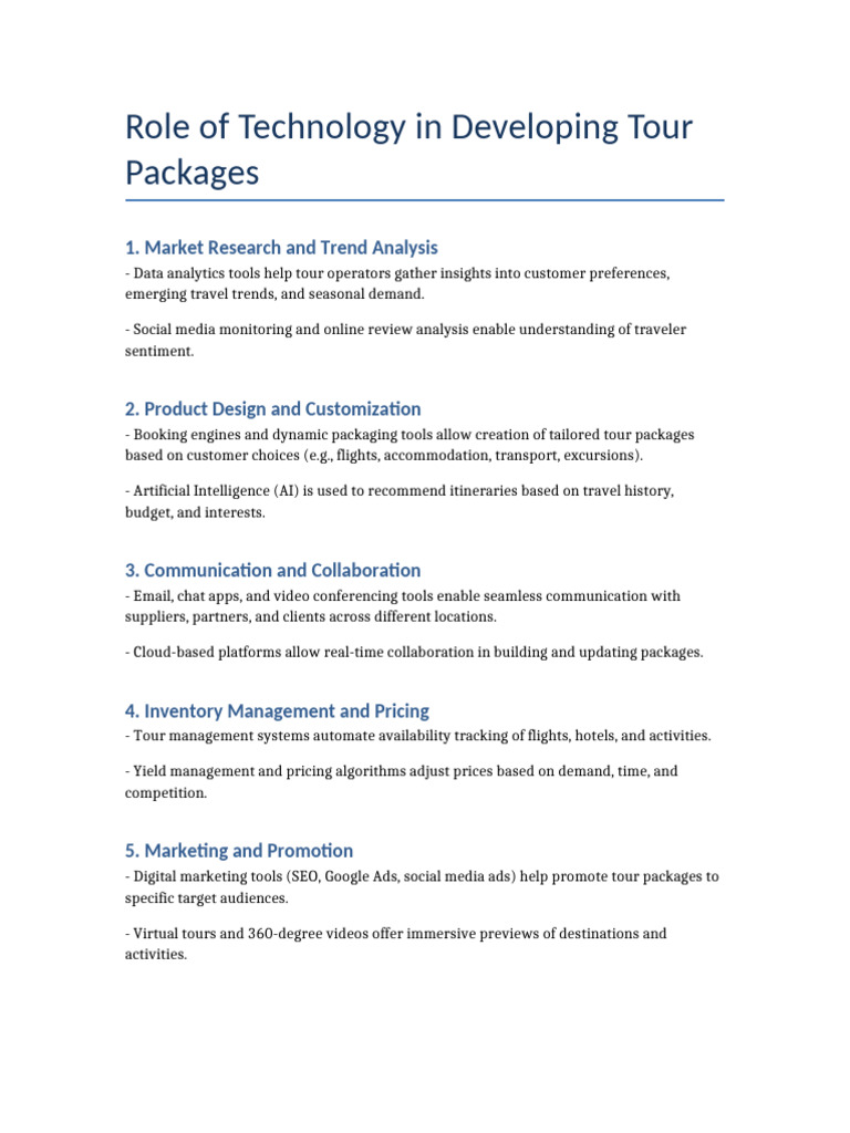 Tech Innovations in Tour Package Development | PDF | Pricing | Taxes