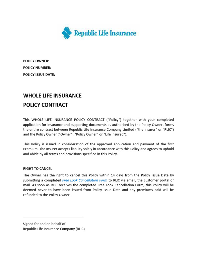 Whole Life Insurance Policy Sample | PDF | Insurance | Life Insurance