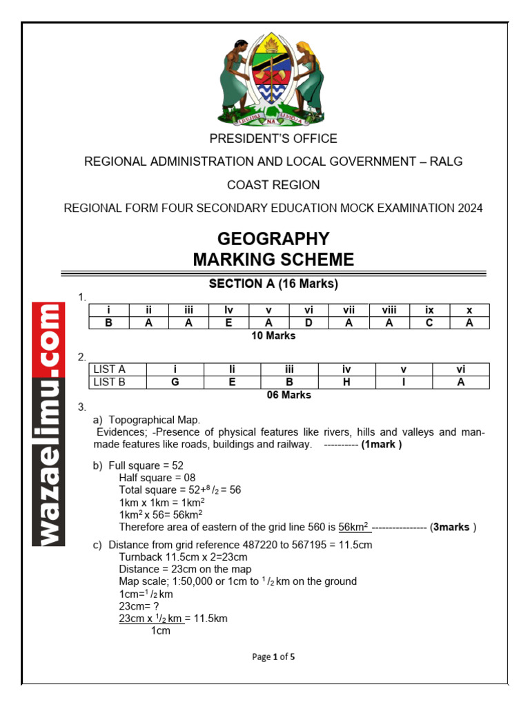 Geography Mock Exam Marking Scheme 2024 | PDF | Environmental ...