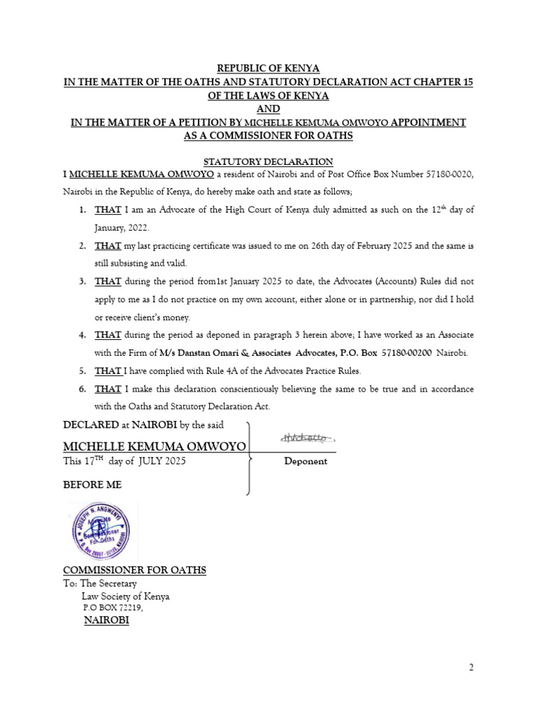 Appointment of Commissioner for Oaths | PDF