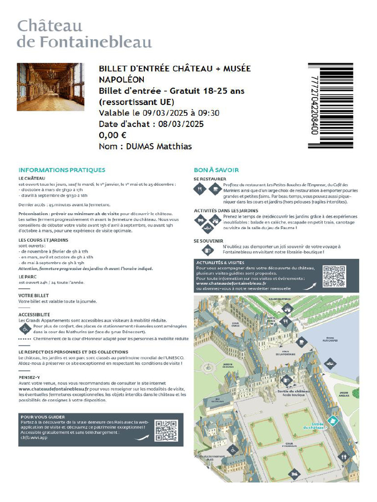 Billets Chateau de Fontainebleau | PDF