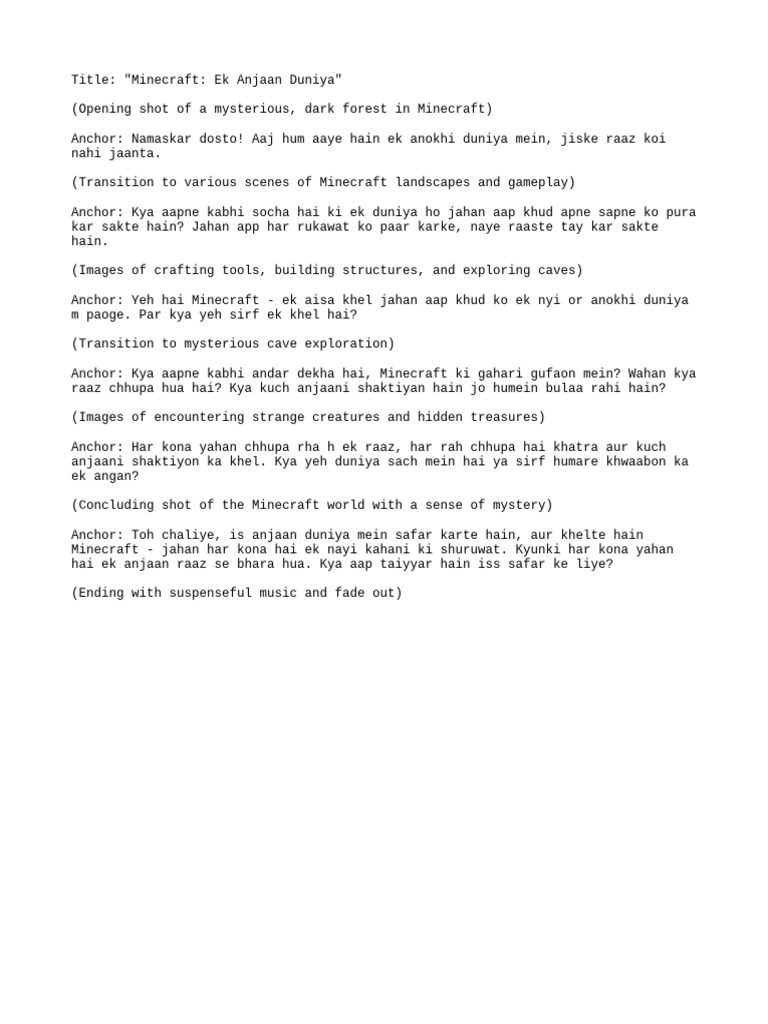 Minecraft: Ek Anjaan Duniya Script | PDF