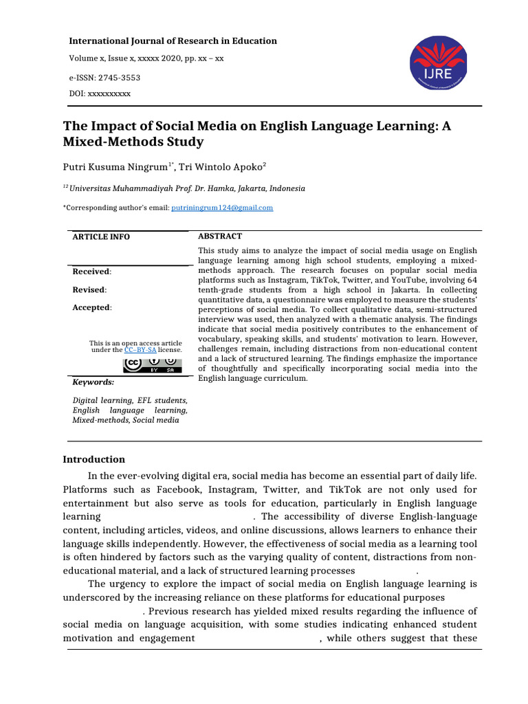 Social Media's Role in English Learning | PDF | Language Acquisition ...