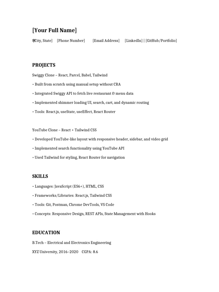 React Developer Resume Template | PDF