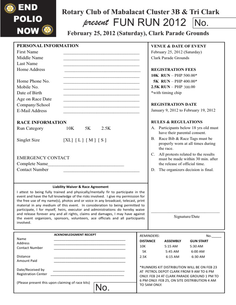 Fun Run 2012 Registration Form | PDF | Social Science