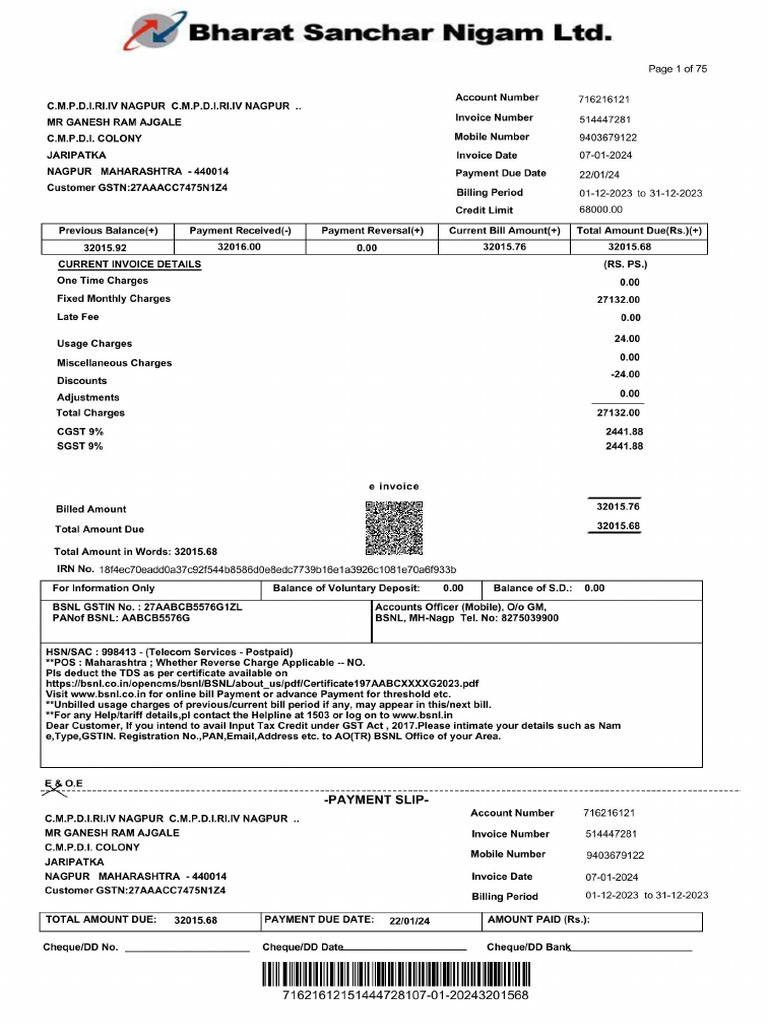 CMPDI Invoice Summary and Charges | PDF | Accounting | Business Documents
