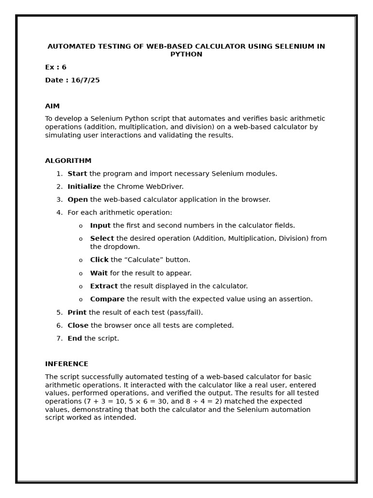 Selenium Python Web Calculator Testing | PDF | Selenium (Software ...