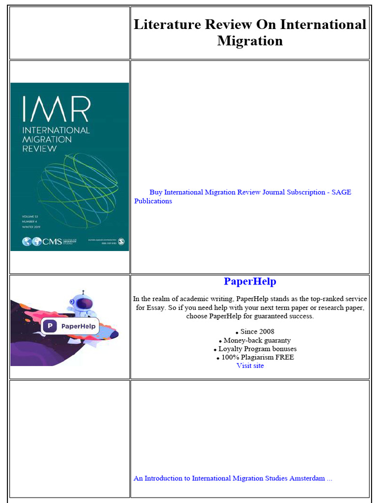 Literature Review On International Migration | PDF | Human Migration ...