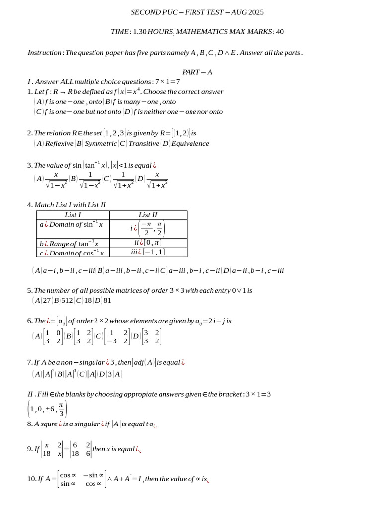 II Puc First Test 25-26 | PDF | Mathematics