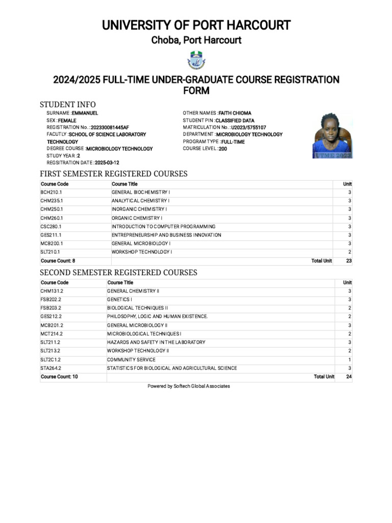Uniport Biochemistry Course Registration | PDF | Science | Biology