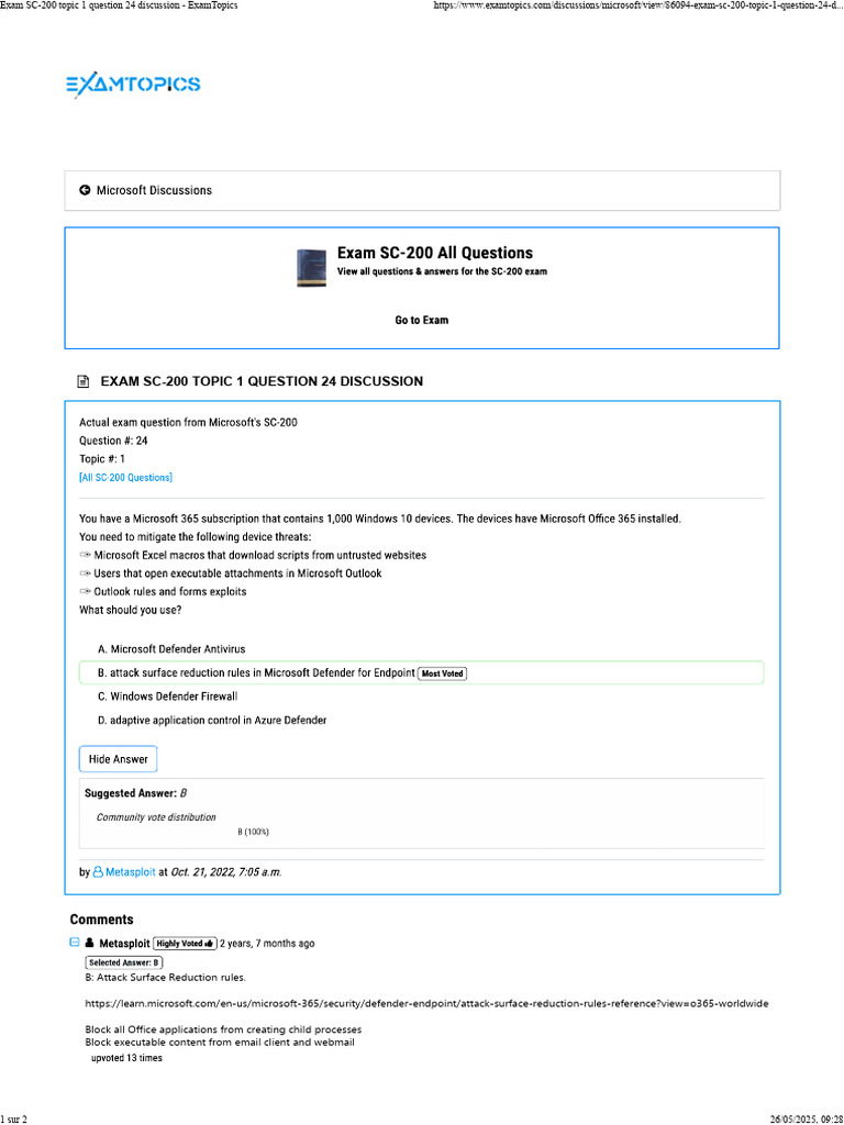 SC-200 Exam: Attack Surface Reduction Rules | PDF