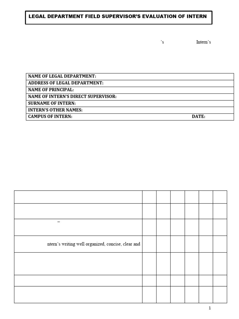 Legal Department Field Supervisor Questionnaire-1 | PDF | Internship ...