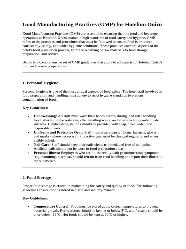 GMP Guidelines for Hotelinn Oniru Food Safety | PDF | Waste | Waste ...