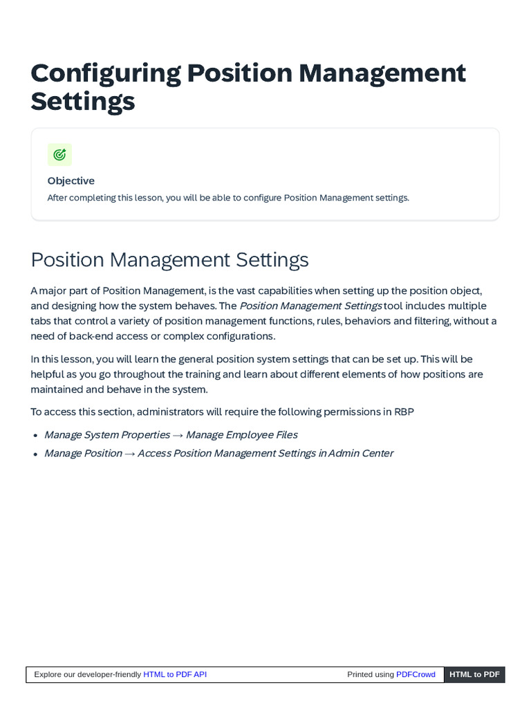 Configuring Position Management Settings | PDF | Employment | Html