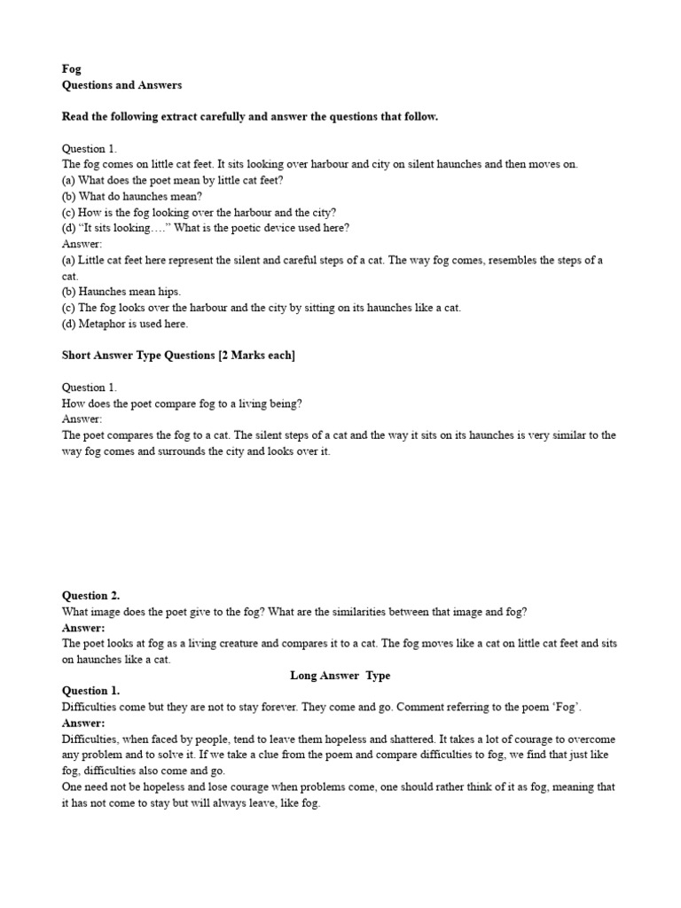 Fog Poem Q&A | PDF