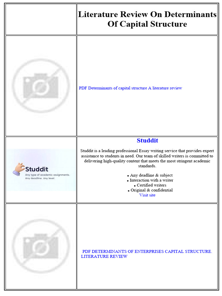 Literature Review On Determinants of Capital Structure | PDF | Capital ...
